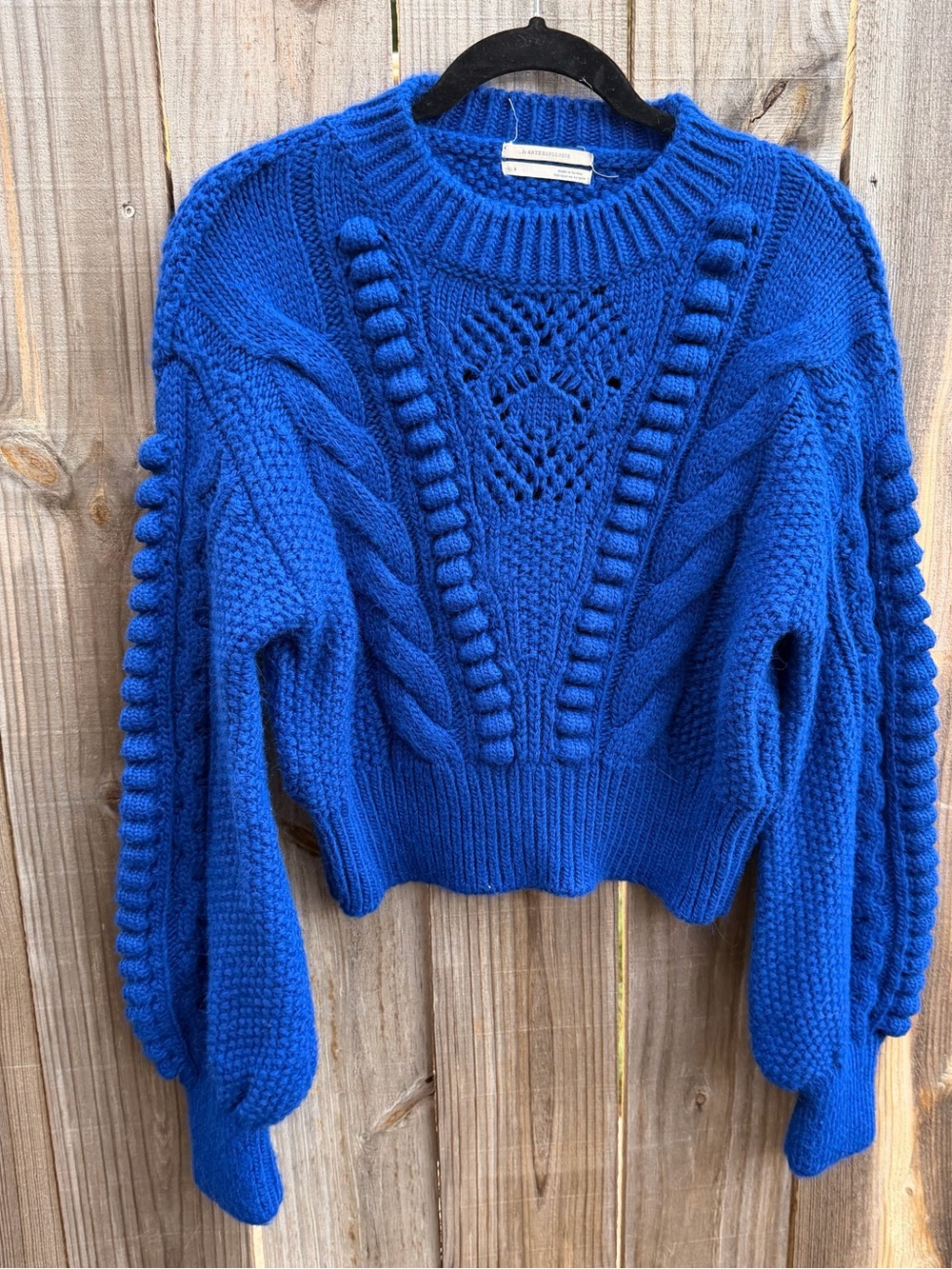 Anthropologie Cobalt Blue Chunky Cable Knit Crew Sweater